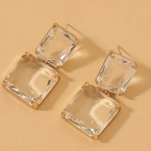 Gold Double Square Drop Fashion Earrings ✨💛✨💛✨💛✨💛 - Picture 3 of 6